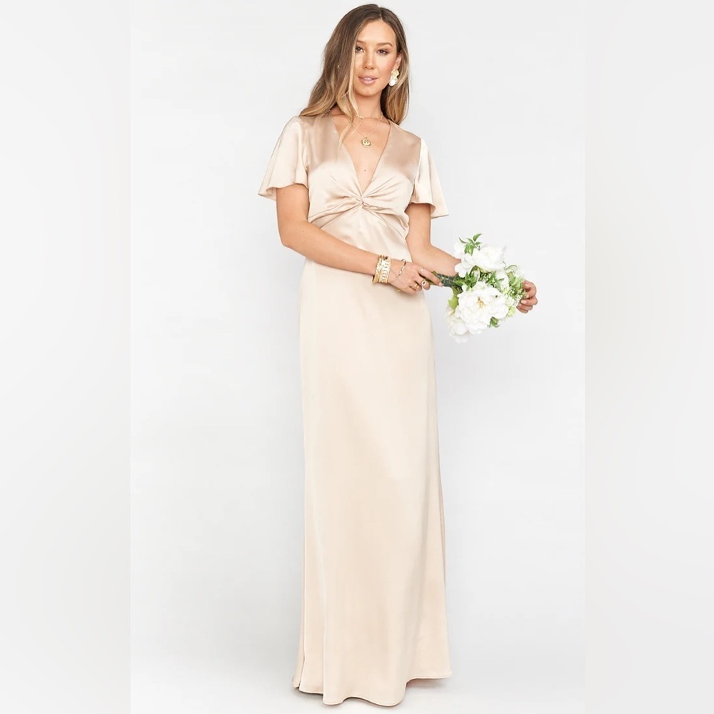 Show Me Your Mumu rome twist bridesmaids dress in Champaign luxe satin size m